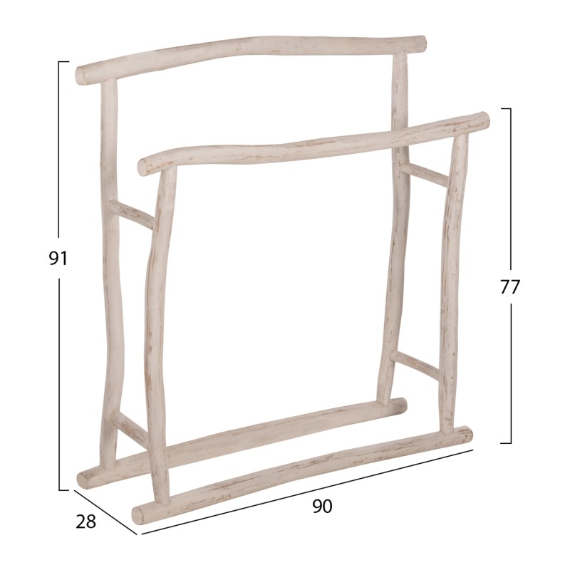 HANGER FOR TOWELS OREG FK7908 TEAK BRANCHES IN WHITE PATINA COLORING 90x28x77-91Hcm. HANGER FOR TOWELS OREG FK7908 TEAK BRANCHES IN WHITE PATINA COLORING 90x28x77-91Hcm.