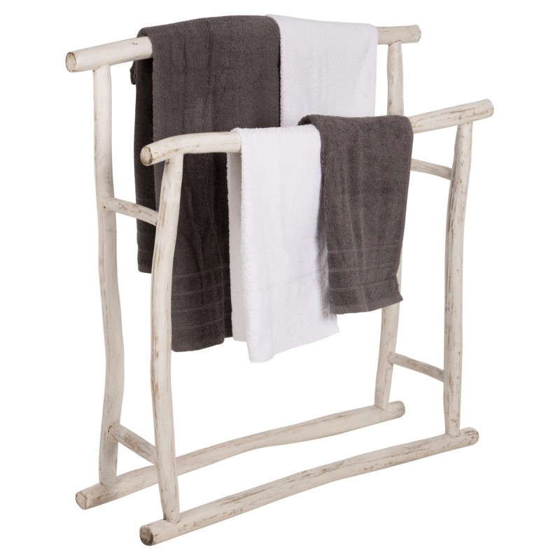 HANGER FOR TOWELS OREG FK7908 TEAK BRANCHES IN WHITE PATINA COLORING 90x28x77-91Hcm. HANGER FOR TOWELS OREG FK7908 TEAK BRANCHES IN WHITE PATINA COLORING 90x28x77-91Hcm.