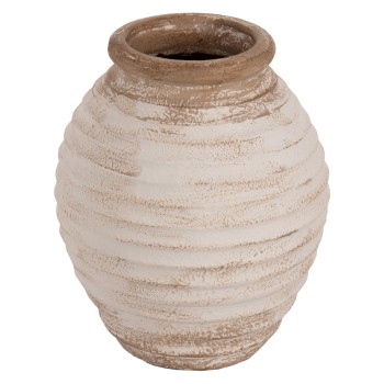 DECORATIVE FLOOR VASE PYDNA FK7939 TERRACOTTA IN ANTIQUE WHITE-BEIGE COLOR Φ25x30Hcm.