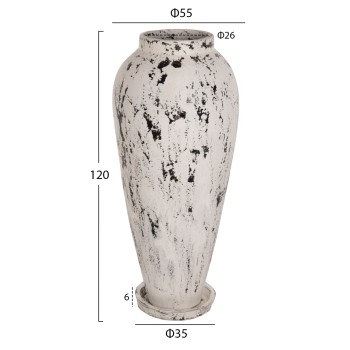 DECORATIVE FLOOR VASE WITH SAUCER-BASE LAUREL FK7927 TERRACOTTA IN WHITE PATINA Φ55x120Hcm.