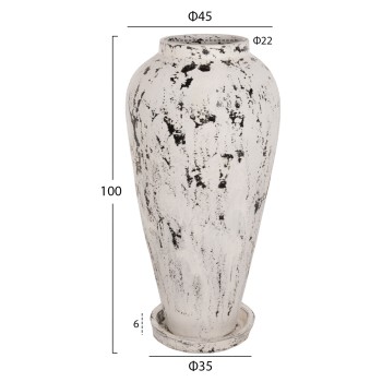 DECORATIVE FLOOR VASE WITH SAUCER-BASE LAUREL FK7937 TERRACOTTA IN WHITE PATINA Φ45x100Hcm.