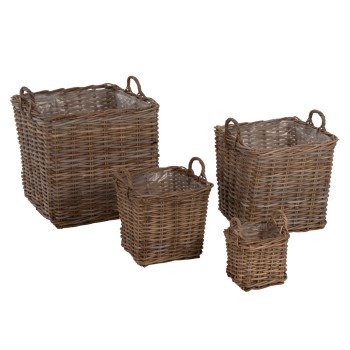DECORATIVE BASKETS KATER 4PCS FK9657 KUBU RATTAN IN GREY 52x52x50-57Hcm.