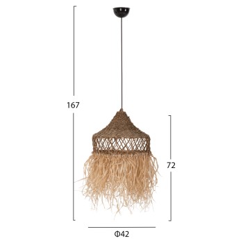 CEILING PENDANT LAMP FK7819 PALM LEAF FIBERS AND SEAGRASS FRINGES IN NATURAL Φ42x34Hcm. CEILING PENDANT LAMP FK7819 PALM LEAF FIBERS AND SEAGRASS FRINGES IN NATURAL Φ42x34Hcm.