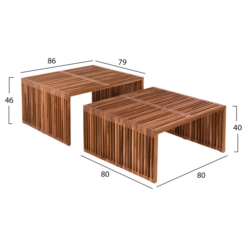 COFFEE TABLE SET OF 2 NYA FK9546 TEAK WOOD IN NATURAL COLOR  86x79x46Hcm.