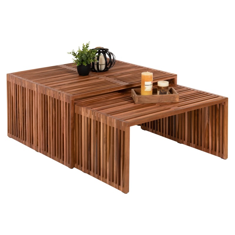 COFFEE TABLE SET OF 2 NYA FK9546 TEAK WOOD IN NATURAL COLOR  86x79x46Hcm.