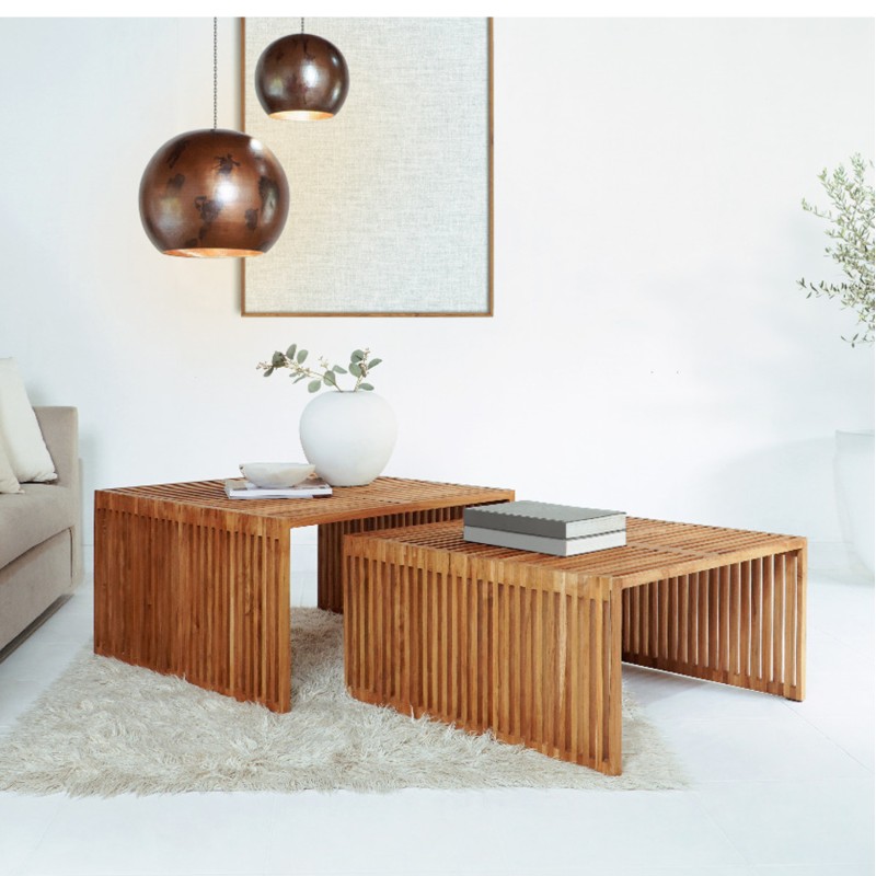 COFFEE TABLE SET OF 2 NYA FK9546 TEAK WOOD IN NATURAL COLOR  86x79x46Hcm.