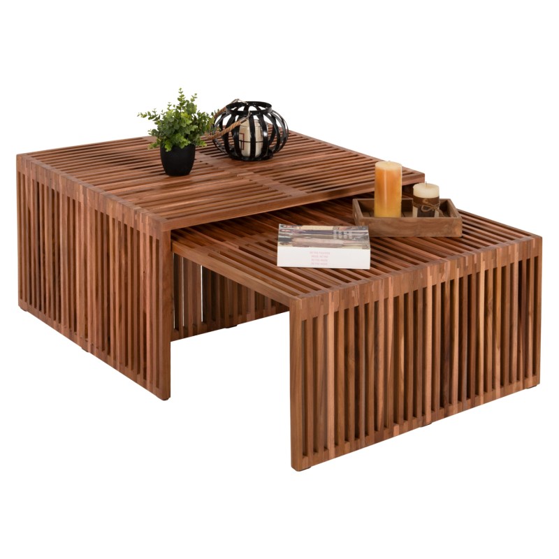 COFFEE TABLE SET OF 2 NYA FK9546 TEAK WOOD IN NATURAL COLOR  86x79x46Hcm.