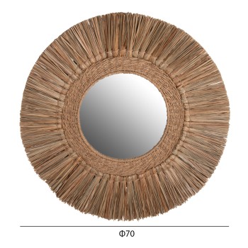 WALL MIRROR ROUND FK7831 MENDONG GRASS FRAME IN NATURAL COLOR Φ70cm. WALL MIRROR ROUND FK7831 MENDONG GRASS FRAME IN NATURAL COLOR Φ70cm.