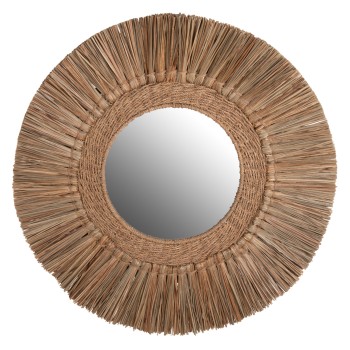 WALL MIRROR ROUND FK7831 MENDONG GRASS FRAME IN NATURAL COLOR Φ70cm.
