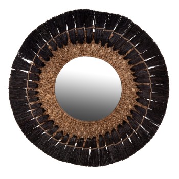 WALL MIRROR ROUND FK7832 MENDONG GRASS FRAME IN BLACK&NATURAL COLOR Φ70cm.