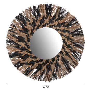 WALL MIRROR ROUND FK7833 KNITTED MENDONG GRASS FRAME IN BLACK&NATURAL COLOR Φ70cm. WALL MIRROR ROUND FK7833 KNITTED MENDONG GRASS FRAME IN BLACK&NATURAL COLOR Φ70cm.