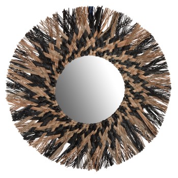WALL MIRROR ROUND FK7833 KNITTED MENDONG GRASS FRAME IN BLACK&NATURAL COLOR Φ70cm.