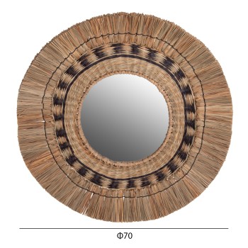 WALL MIRROR ROUND FK7834 KNITTED MENDONG GRASS FRAME IN BLACK&NATURAL COLOR Φ70cm. WALL MIRROR ROUND FK7834 KNITTED MENDONG GRASS FRAME IN BLACK&NATURAL COLOR Φ70cm.