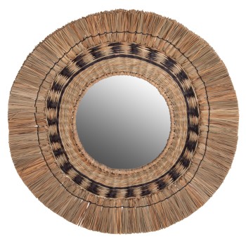 WALL MIRROR ROUND FK7834 KNITTED MENDONG GRASS FRAME IN BLACK&NATURAL COLOR Φ70cm.