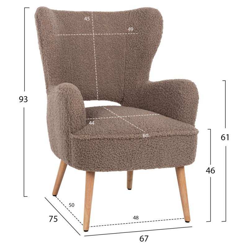 ARMCHAIR MYLIE FK8394.25 BOUCLE FABRIC LIGHT BROWN COLOR 67x75x93Hcm. ARMCHAIR MYLIE FK8394.25 BOUCLE FABRIC LIGHT BROWN COLOR 67x75x93Hcm.
