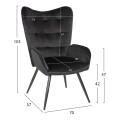 ARMCHAIR WITH FOOTSTOOL CRAWLEY FK8918.04 BLACK VLEVET-METAL LEGS 70x57x103Hcm.