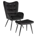 ARMCHAIR WITH FOOTSTOOL CRAWLEY FK8918.04 BLACK VLEVET-METAL LEGS 70x57x103Hcm.