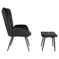 ARMCHAIR WITH FOOTSTOOL CRAWLEY FK8918.04 BLACK VLEVET-METAL LEGS 70x57x103Hcm.