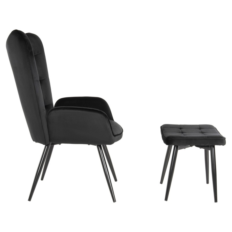 ARMCHAIR WITH FOOTSTOOL CRAWLEY FK8918.04 BLACK VLEVET-METAL LEGS 70x57x103Hcm.