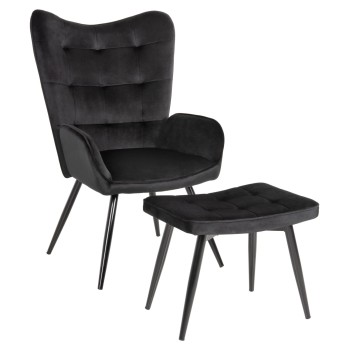 ARMCHAIR WITH FOOTSTOOL CRAWLEY FK8918.04 BLACK VLEVET-METAL LEGS 70x57x103Hcm.