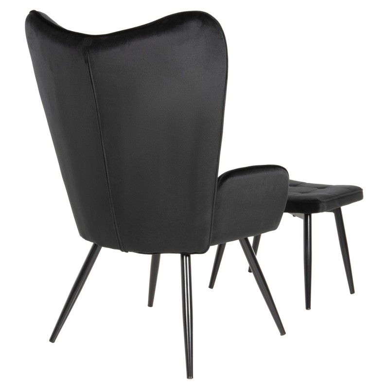 ARMCHAIR WITH FOOTSTOOL CRAWLEY FK8918.04 BLACK VLEVET-METAL LEGS 70x57x103Hcm.
