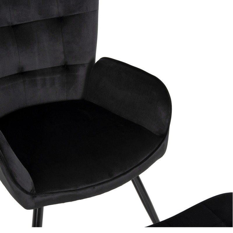 ARMCHAIR WITH FOOTSTOOL CRAWLEY FK8918.04 BLACK VLEVET-METAL LEGS 70x57x103Hcm.