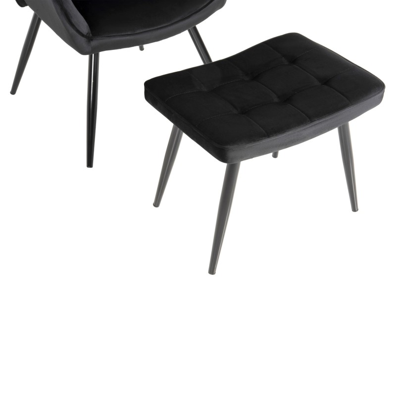 ARMCHAIR WITH FOOTSTOOL CRAWLEY FK8918.04 BLACK VLEVET-METAL LEGS 70x57x103Hcm.