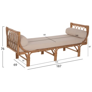 OUTDOOR LOUNGE SOFA CHARMELLA FK9659 NATURAL RATTAN-BEIGE CUSHIONS 187x69x76Hcm. OUTDOOR LOUNGE SOFA CHARMELLA FK9659 NATURAL RATTAN-BEIGE CUSHIONS 187x69x76Hcm.