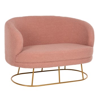 SOFA 2-SEATER ARIEN FK8492.22 DUSTY PINK BOUCLE FABRIC AND GOLD METAL BASE 130x75x85Hcm.