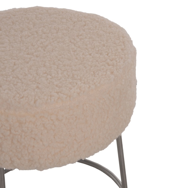 STOOL KARLO FK8411.23 WHITE BOUCLE FABRIC WITH SILVER BASE Φ35x41Hcm.