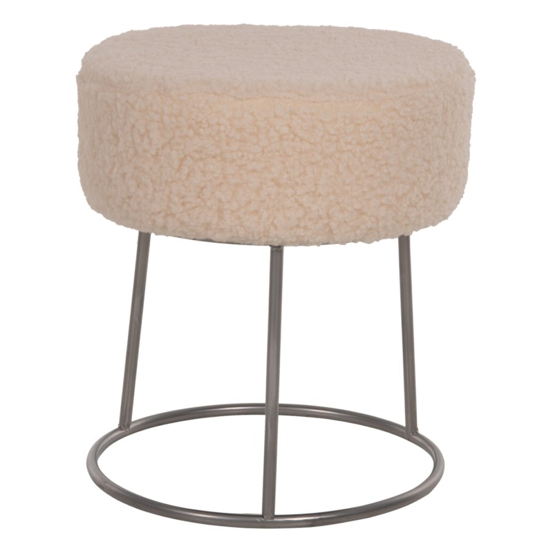 STOOL KARLO FK8411.23 WHITE BOUCLE FABRIC WITH SILVER BASE Φ35x41Hcm.