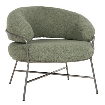 ARMCHAIR TRUDI FK8639.27 PISTACHIO GREEN BOUCLE FABRIC AND SILVER METAL FRAME 84x79x76Hcm.