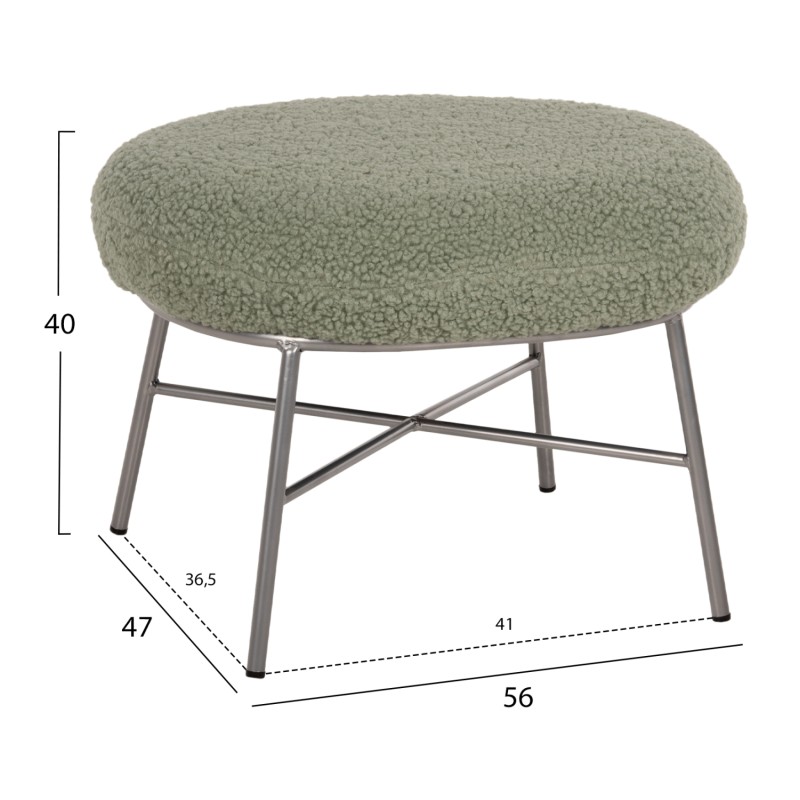 STOOL FOOTREST TRUDI FK8640.27 PISTACHIO GREEN BOUCLE FABRIC AND SILVER METAL BASE 56x47x40Hcm.