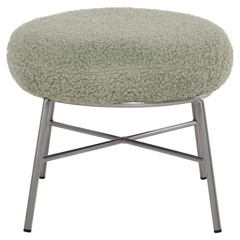 STOOL FOOTREST TRUDI FK8640.27 PISTACHIO GREEN BOUCLE FABRIC AND SILVER METAL BASE 56x47x40Hcm.