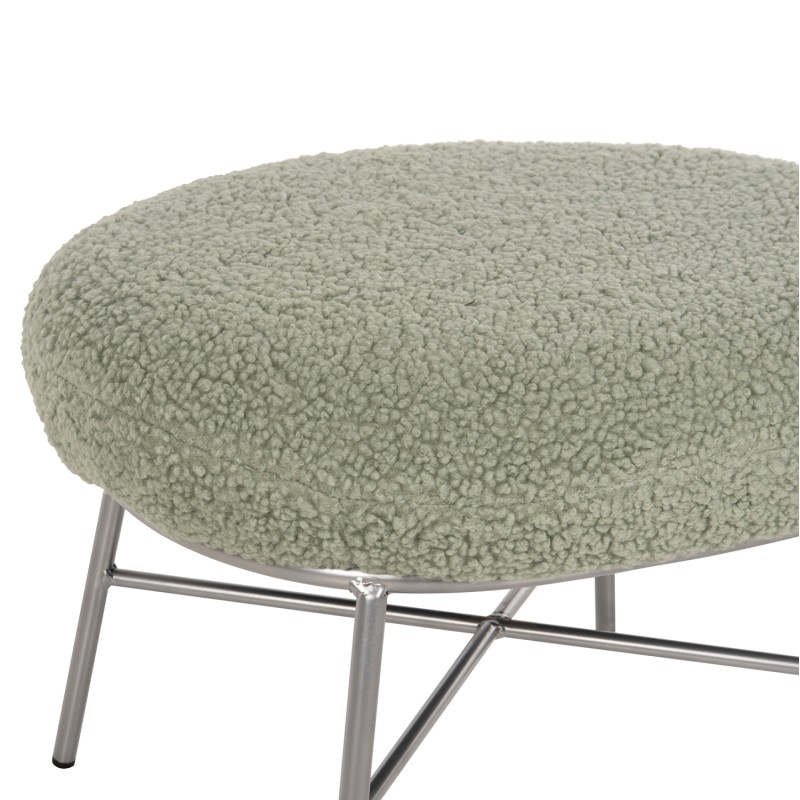 STOOL FOOTREST TRUDI FK8640.27 PISTACHIO GREEN BOUCLE FABRIC AND SILVER METAL BASE 56x47x40Hcm.