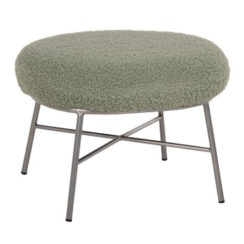 STOOL FOOTREST TRUDI FK8640.27 PISTACHIO GREEN BOUCLE FABRIC AND SILVER METAL BASE 56x47x40Hcm.
