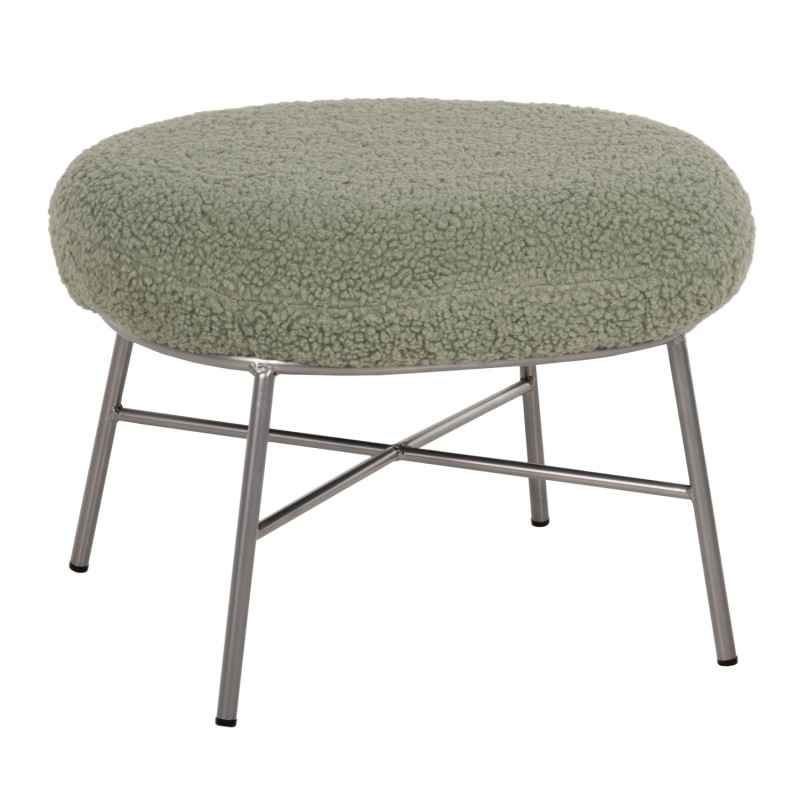 STOOL FOOTREST TRUDI FK8640.27 PISTACHIO GREEN BOUCLE FABRIC AND SILVER METAL BASE 56x47x40Hcm.