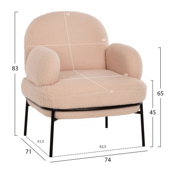 ARMCHAIR AGNES FK9525.20 ECRU BOUCLE FABRIC-BLACK METAL LEGS 74x71x83Hcm. ARMCHAIR AGNES FK9525.20 ECRU BOUCLE FABRIC-BLACK METAL LEGS 74x71x83Hcm.