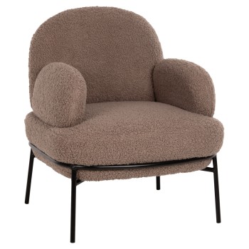 ARMCHAIR AGNES FK9525.25 LIGHT BROWN BOUCLE FABRIC-BLACK METAL LEGS 74x71x83Hcm.