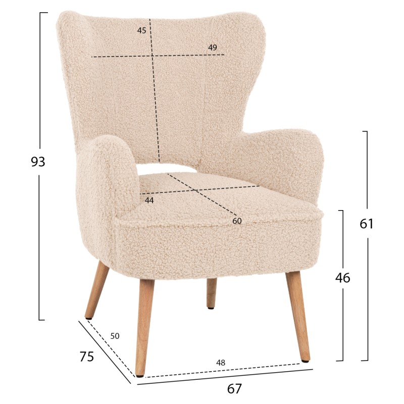 ARMCHAIR MYLIE FK8394.23 WHITE BOUCLE FABRIC 66x76x90Hcm. ARMCHAIR MYLIE FK8394.23 WHITE BOUCLE FABRIC 66x76x90Hcm.