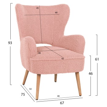 ARMCHAIR MYLIE FK8394.22 DUSTY PINK BOUCLE FABRIC 66X75X93Hcm. ARMCHAIR MYLIE FK8394.22 DUSTY PINK BOUCLE FABRIC 66X75X93Hcm.
