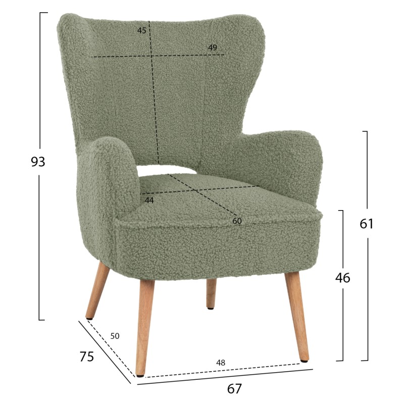 ARMCHAIR MYLIE FK8394.27 PISTACHIO GREEN BOUCLE FABRIC 66X75X93Hcm.