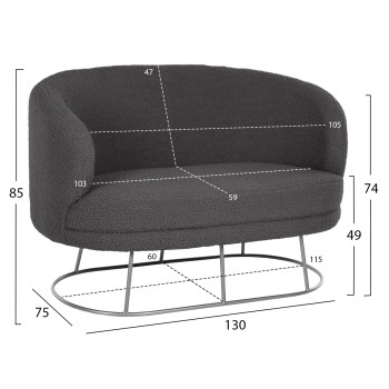SOFA 2-SEATER ARIEN FK8492.21 GREY BOUCLE FABRIC AND SILVER METAL BASE 130x75x85Hcm. SOFA 2-SEATER ARIEN FK8492.21 GREY BOUCLE FABRIC AND SILVER METAL BASE 130x75x85Hcm.