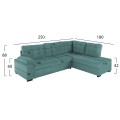 SOFABED RIGHT CORNER JADE FK3144.04R SEAFOAM GREEN VELVET 250x80-180x73-88Hcm. SOFABED RIGHT CORNER JADE FK3144.04R SEAFOAM GREEN VELVET 250x80-180x73-88Hcm.
