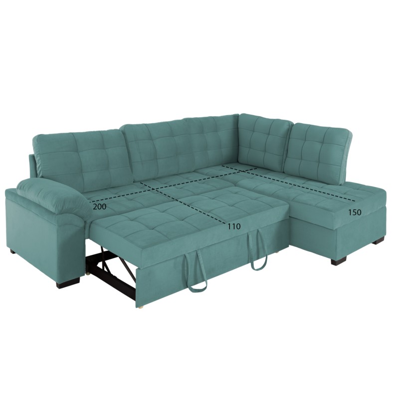 SOFABED RIGHT CORNER JADE FK3144.04R SEAFOAM GREEN VELVET 250x80-180x73-88Hcm. SOFABED RIGHT CORNER JADE FK3144.04R SEAFOAM GREEN VELVET 250x80-180x73-88Hcm.