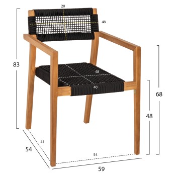 ARMCHAIR CHARLOTTE FK9637.02 TEAK WOOD & BLACK ROPE--B'RATED 59x54x83Hcm. ARMCHAIR CHARLOTTE FK9637.02 TEAK WOOD & BLACK ROPE--B'RATED 59x54x83Hcm.