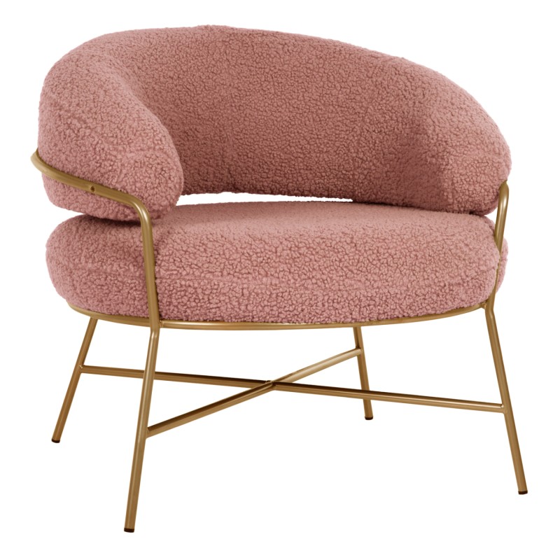 ARMCHAIR TRUDI FK8639.22 DUSTY PINK BOUCLE FABRIC AND GOLD METAL FRAME 84x79x76Hcm. ARMCHAIR TRUDI FK8639.22 DUSTY PINK BOUCLE FABRIC AND GOLD METAL FRAME 84x79x76Hcm.