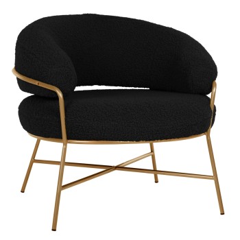 ARMCHAIR TRUDI FK8639.24 BLACK BOUCLE FABRIC AND GOLD METAL FRAME 84x79x76Hcm.
