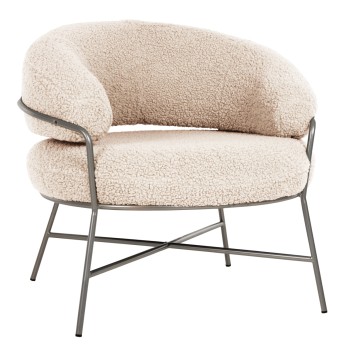 ARMCHAIR TRUDI FK8639.23 WHITE BOUCLE FABRIC AND SILVER METAL FRAME 84x79x76Hcm.