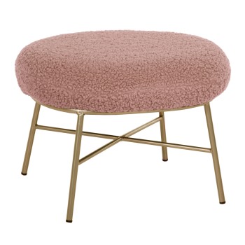 STOOL FOOTREST TRUDI FK8640.22 DUSTY PINK BOUCLE FABRIC AND GOLD METAL BASE 56x47x40Hcm.